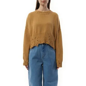 Distressed Cropped Sweater in Nomad