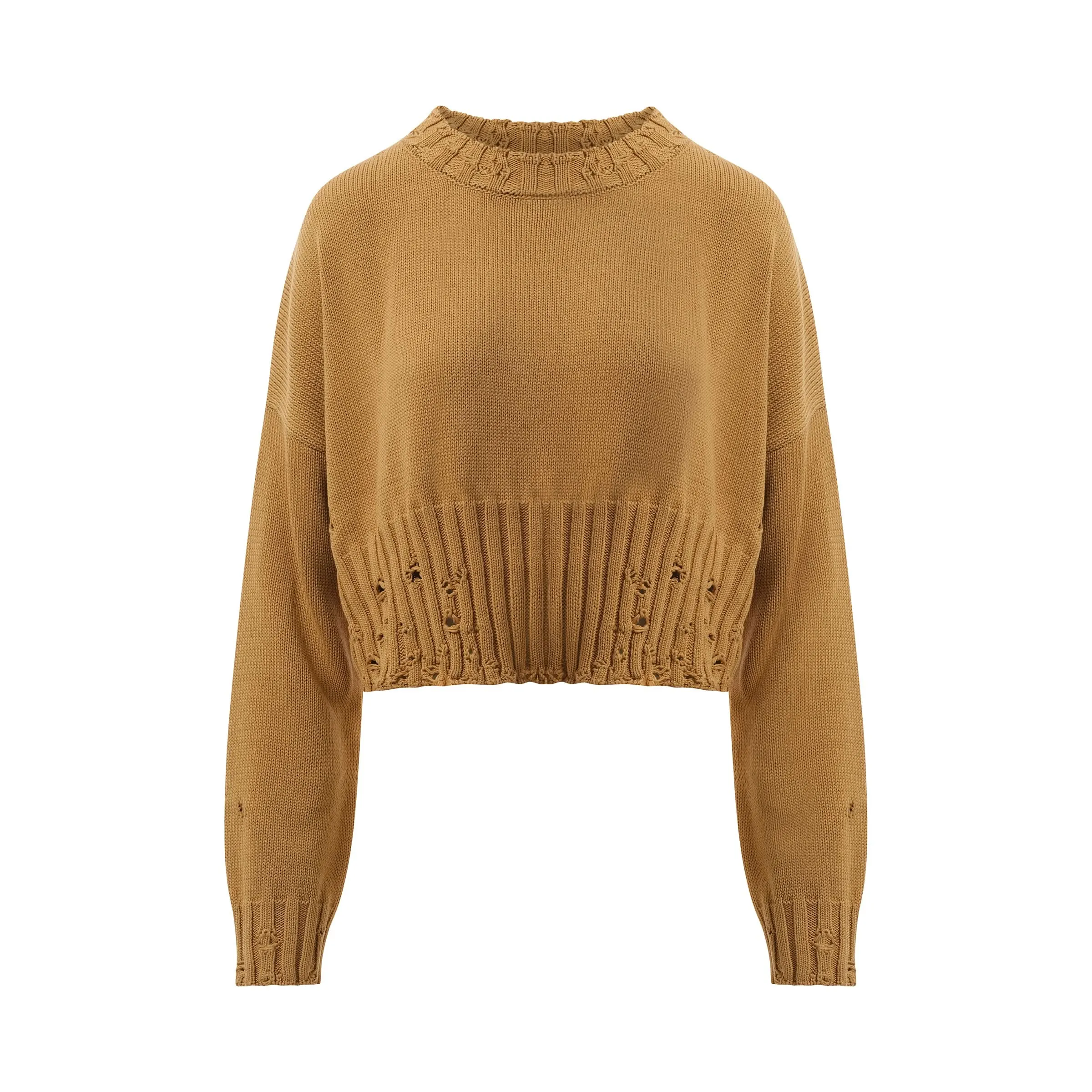 Distressed Cropped Sweater in Nomad