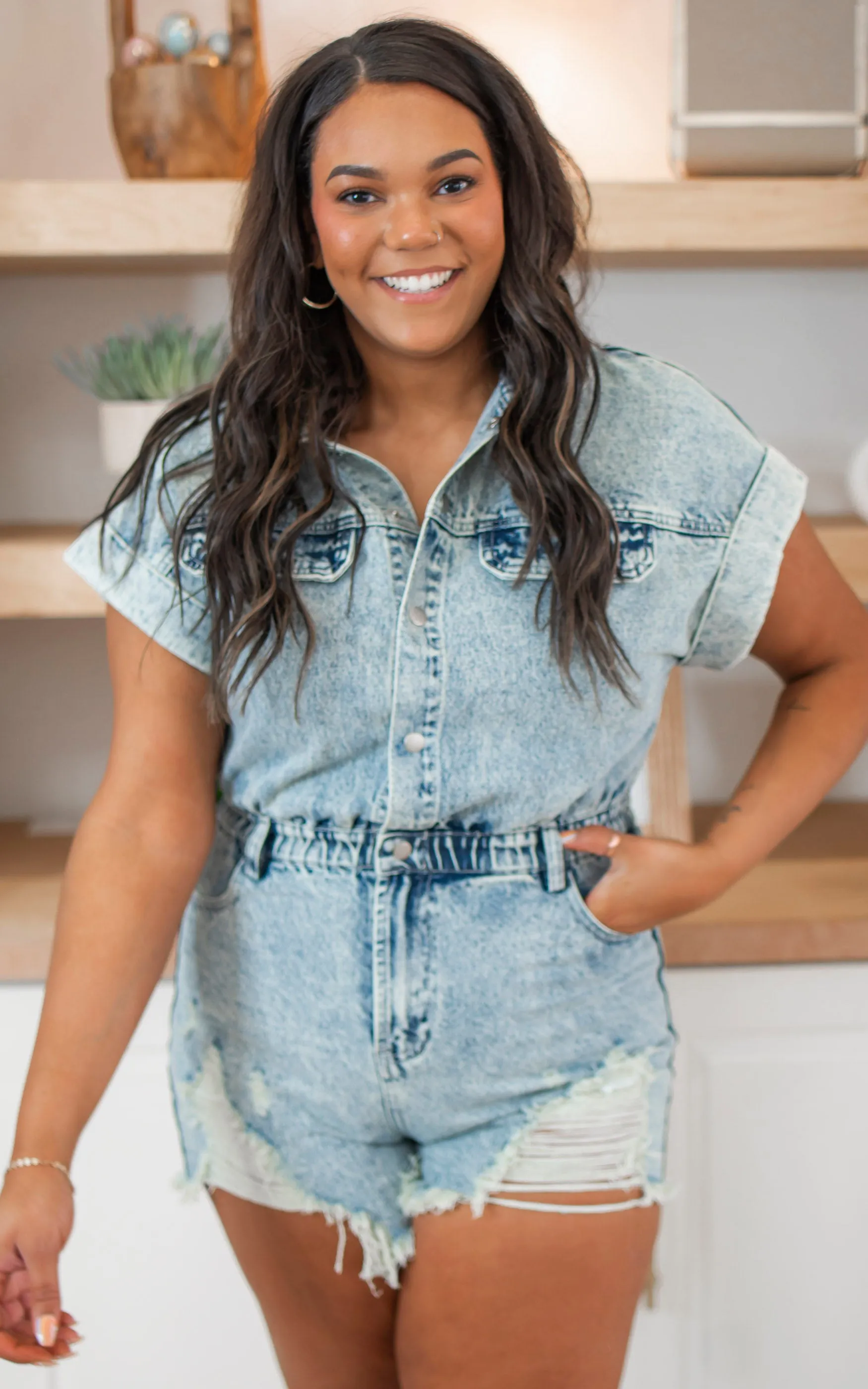 Distressed Denim Romper