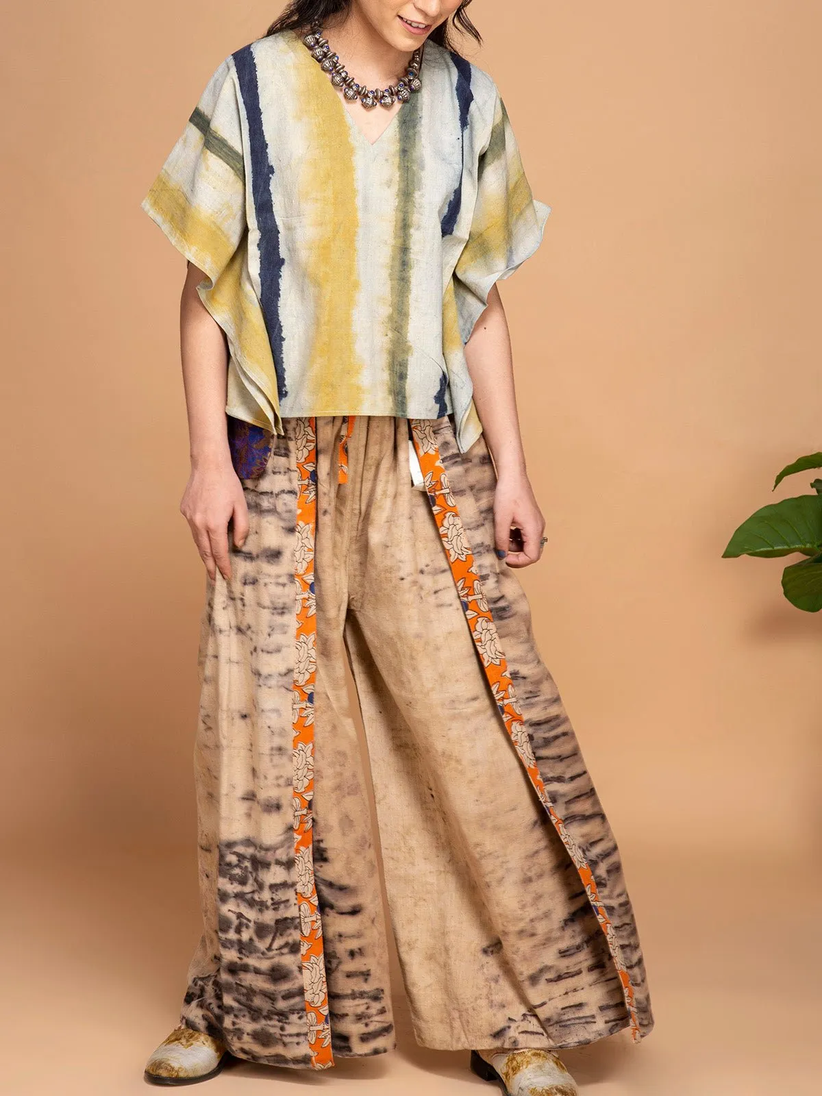 Ecoprinted Handwoven Kimono Crop Top Blue & Green