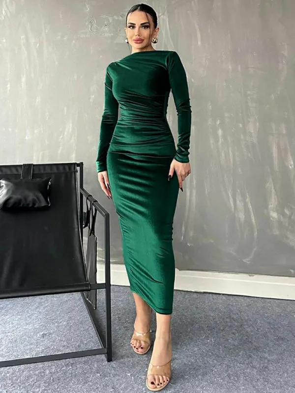 Elegant Emerald Velvet Winter Dress