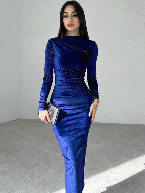 Elegant Emerald Velvet Winter Dress