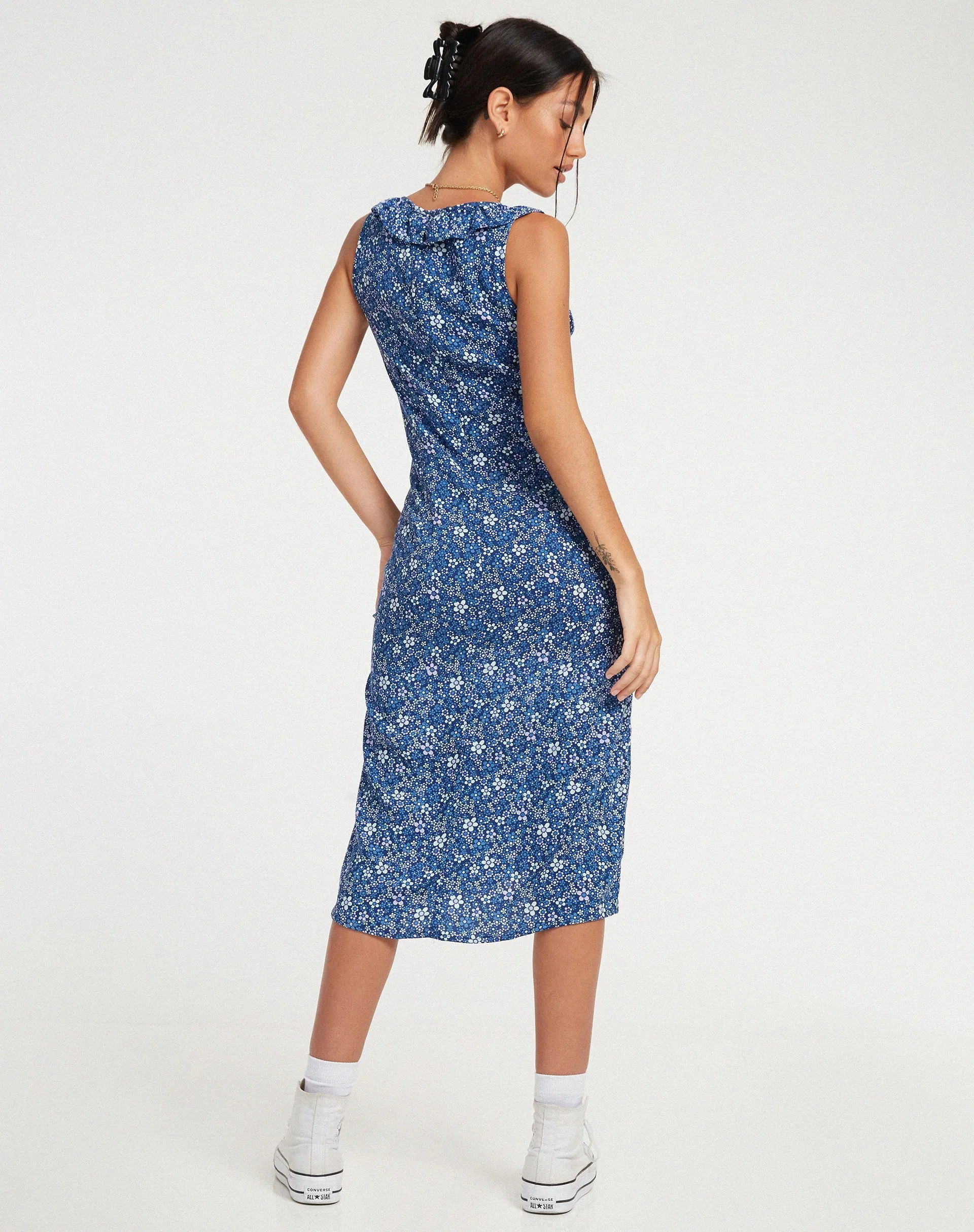 Elleta Midi Dress in Retro Floral Blue