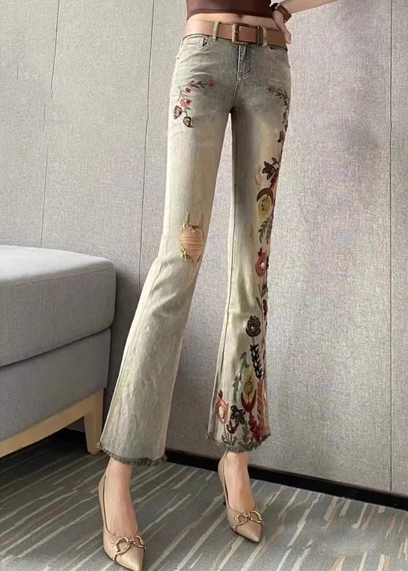 Fashion Embroidered Pockets Denim Flare Bottoms Fall WP056