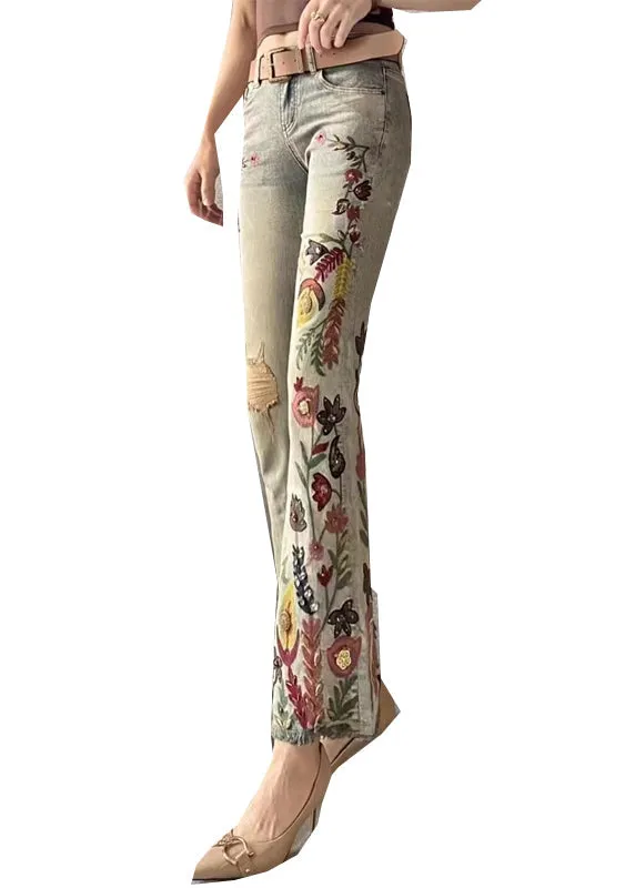 Fashion Embroidered Pockets Denim Flare Bottoms Fall WP056