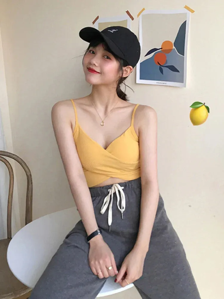 Fashion Patchwork Sexy Pure Color Crop Top