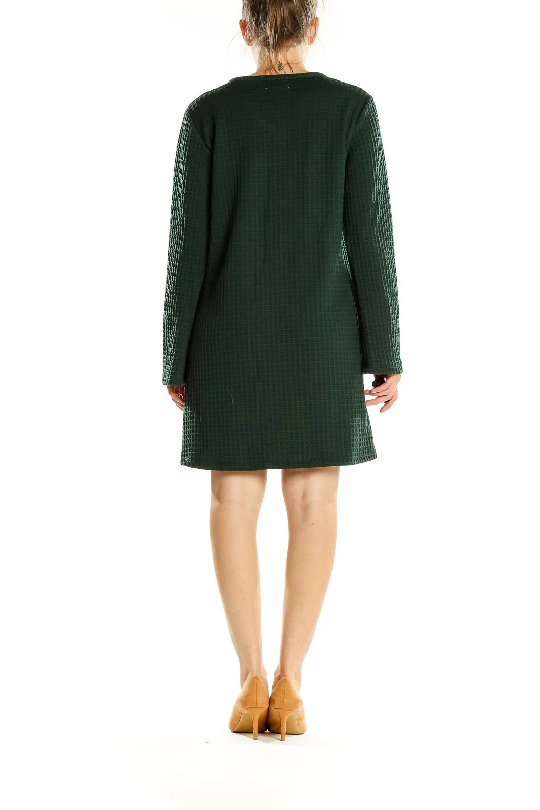 Forest Green Textured V-Neck Shift Dress