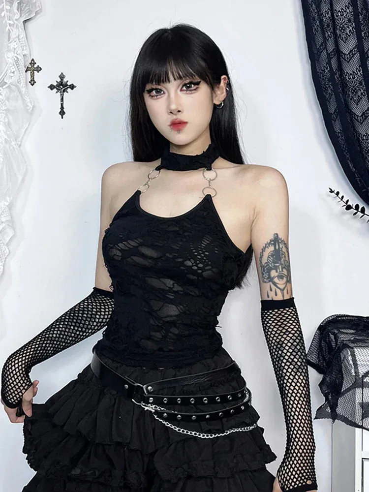 Gothic Halter Cyberpunk Y2K Crop Top