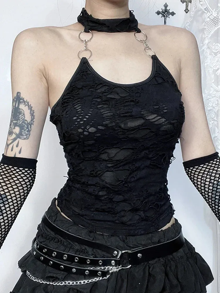 Gothic Halter Cyberpunk Y2K Crop Top