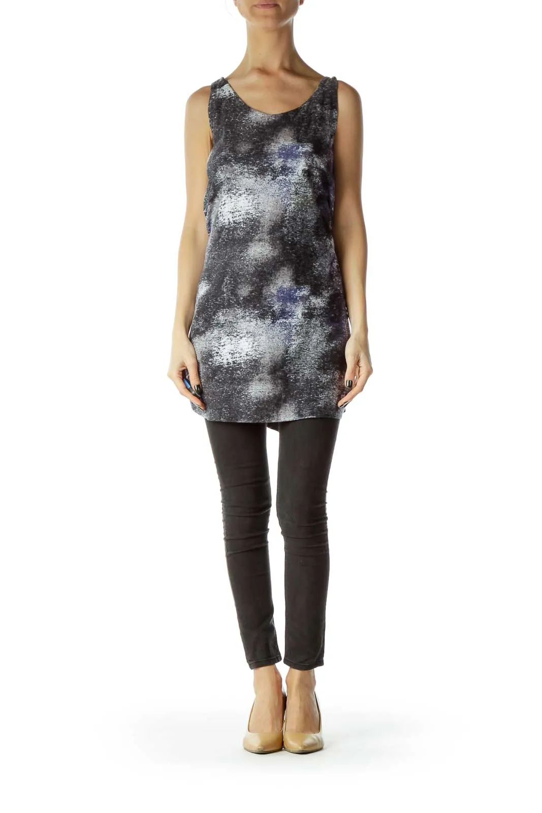 Gray Blue Printed Shift Jersey Dress