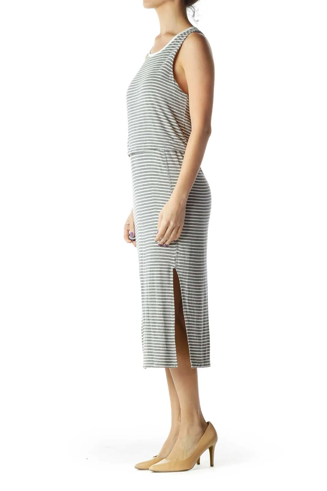 Gray Cream Stripe Jersey Dress