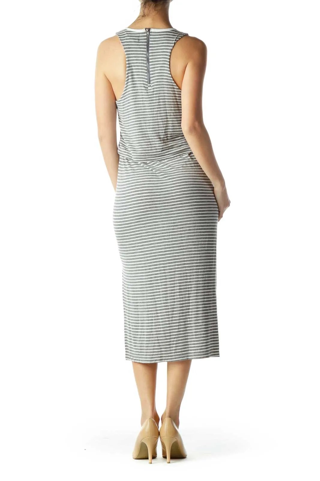 Gray Cream Stripe Jersey Dress