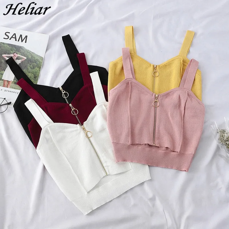 HELIAR Women Crop Top Club Zipper Knitting Camisole