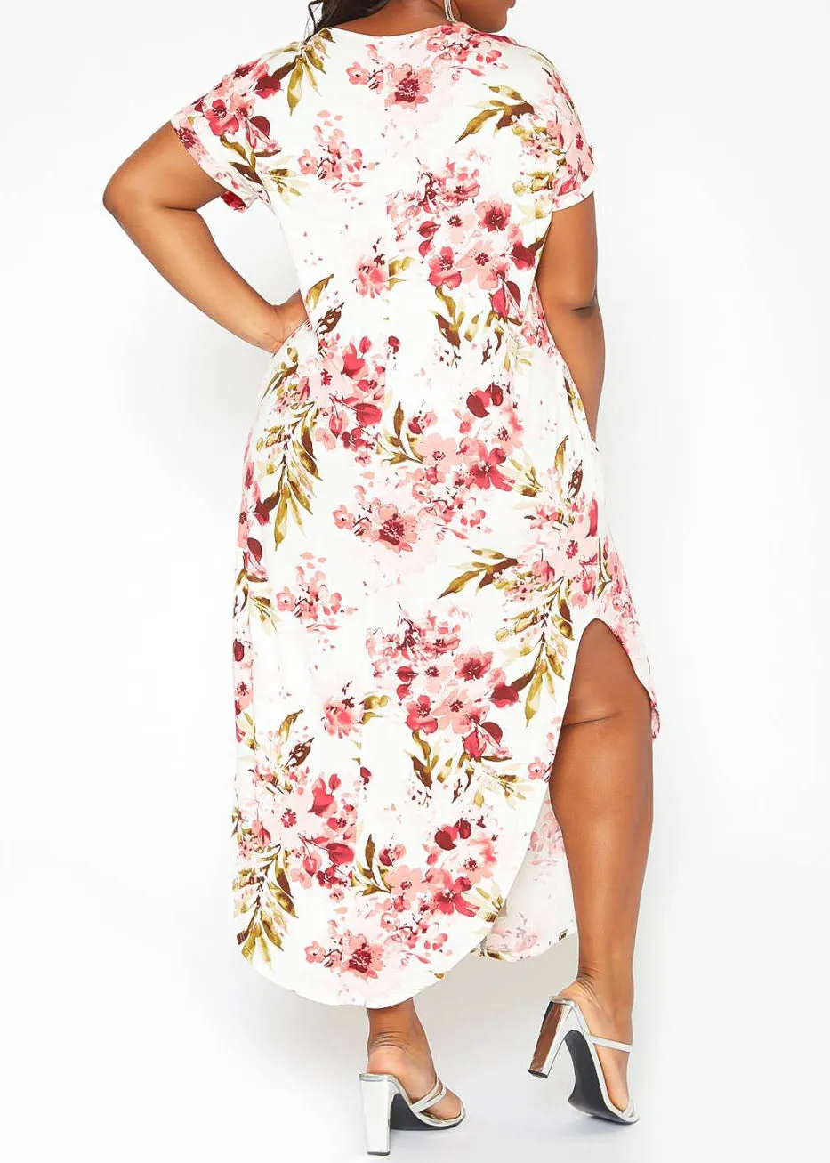 HI CURVY Plus Size Spring Floral Print Maxi Dress