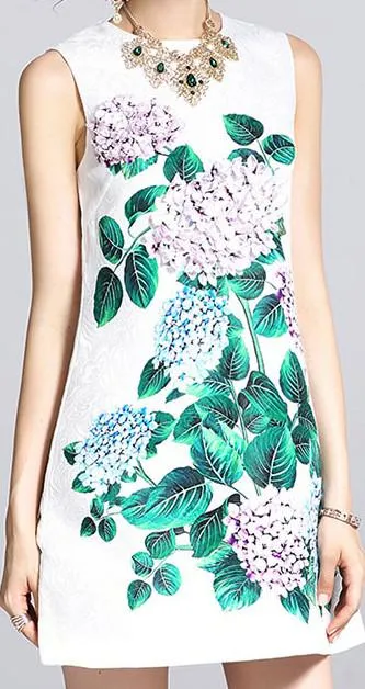 Hydrangea Appliques Jacquard Shift Dress