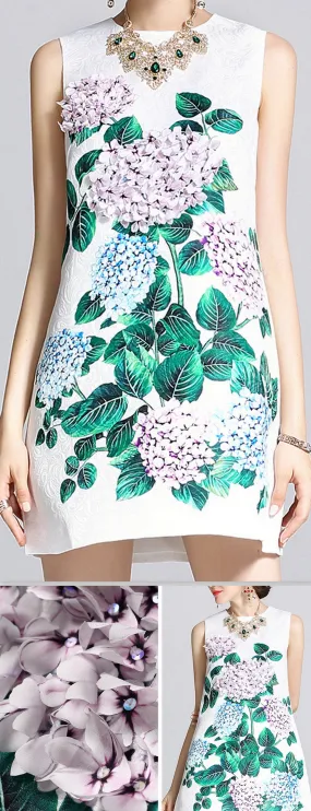 Hydrangea Appliques Jacquard Shift Dress