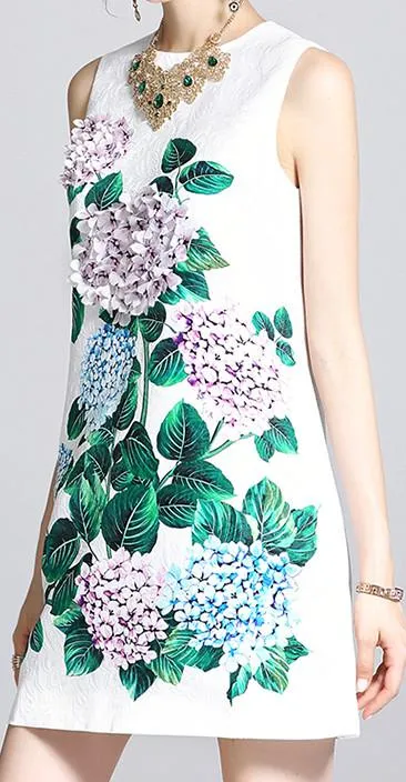 Hydrangea Appliques Jacquard Shift Dress