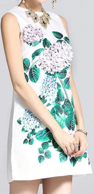 Hydrangea Appliques Jacquard Shift Dress