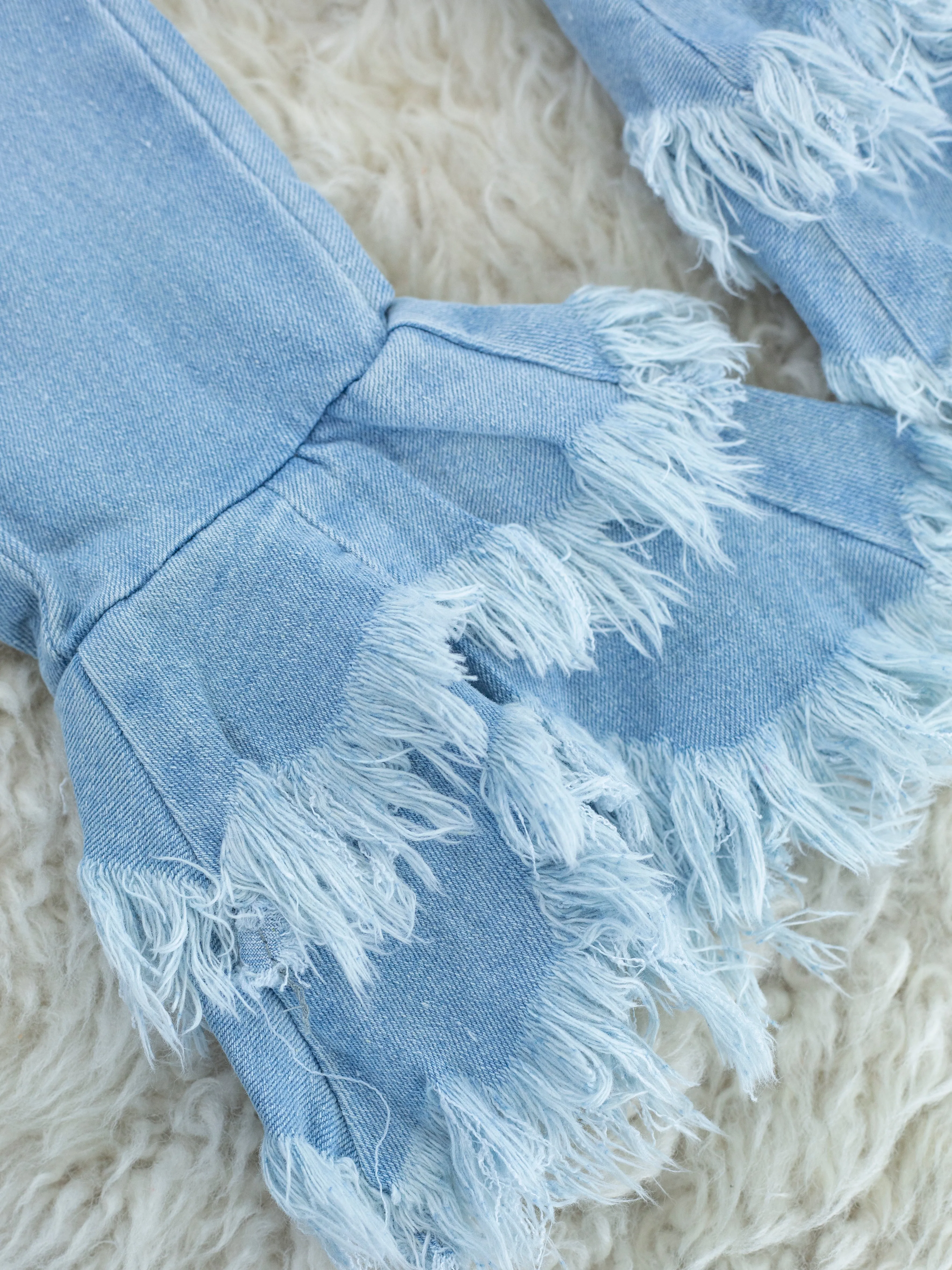 Layered Distressed Denim Bell Bottoms