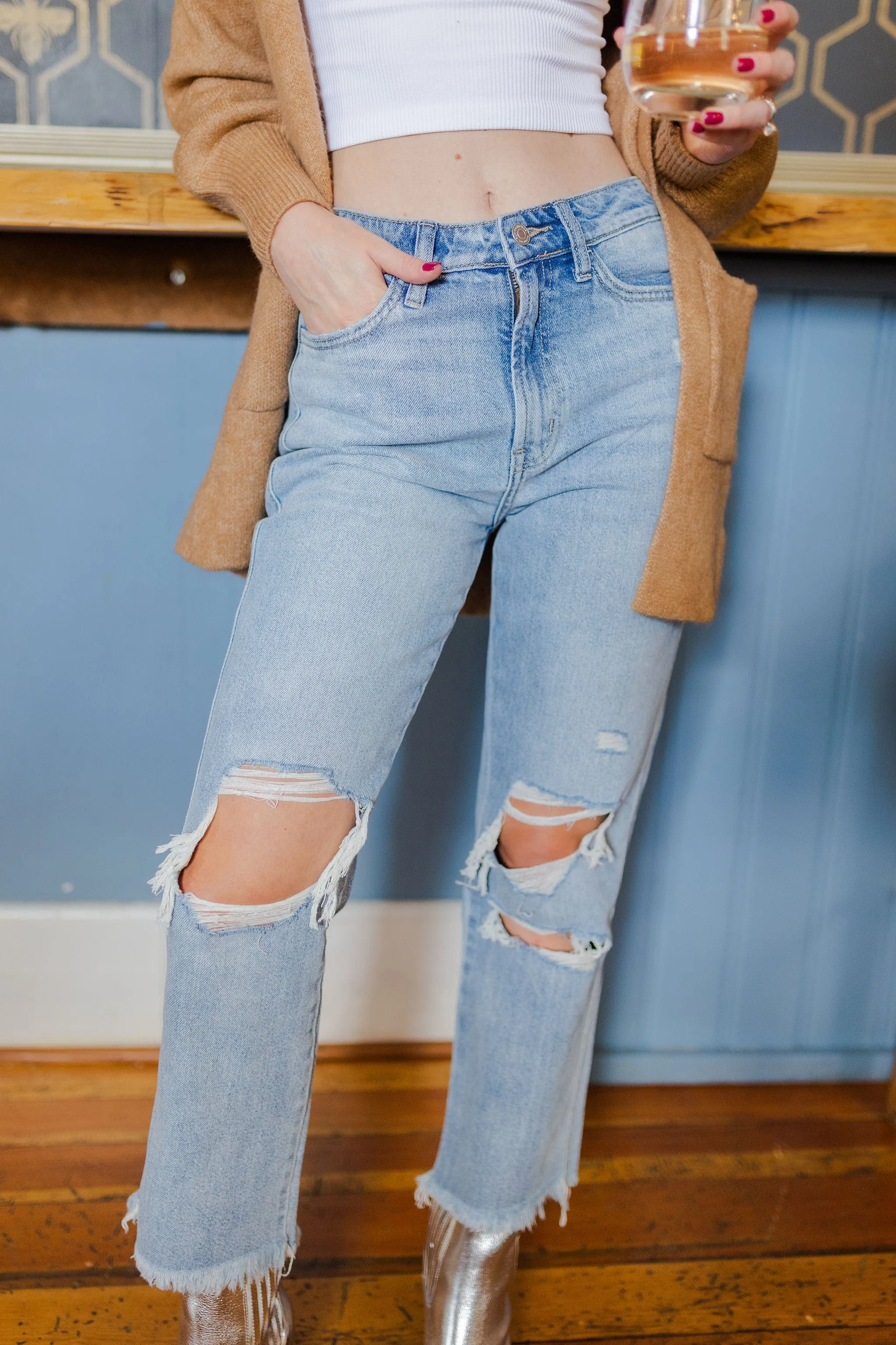 Light Wash Distressed Mom Jeans