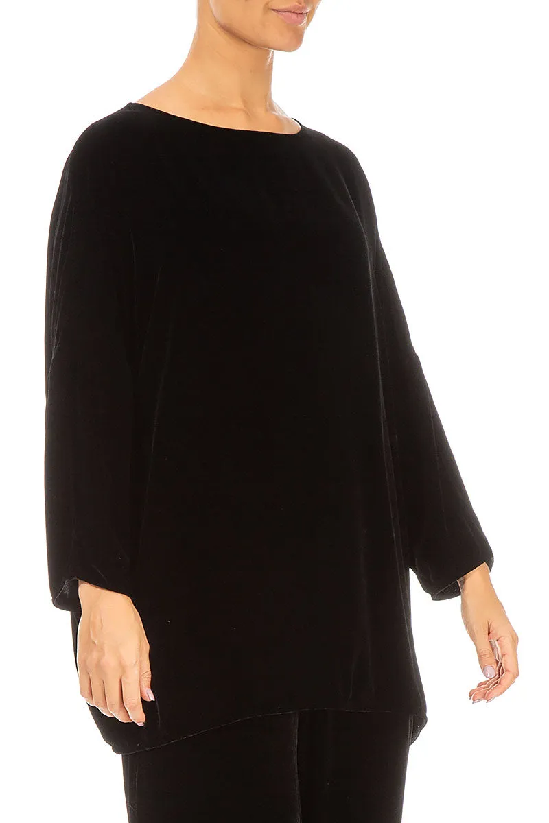 Loose Black Silk Velvet Blouse