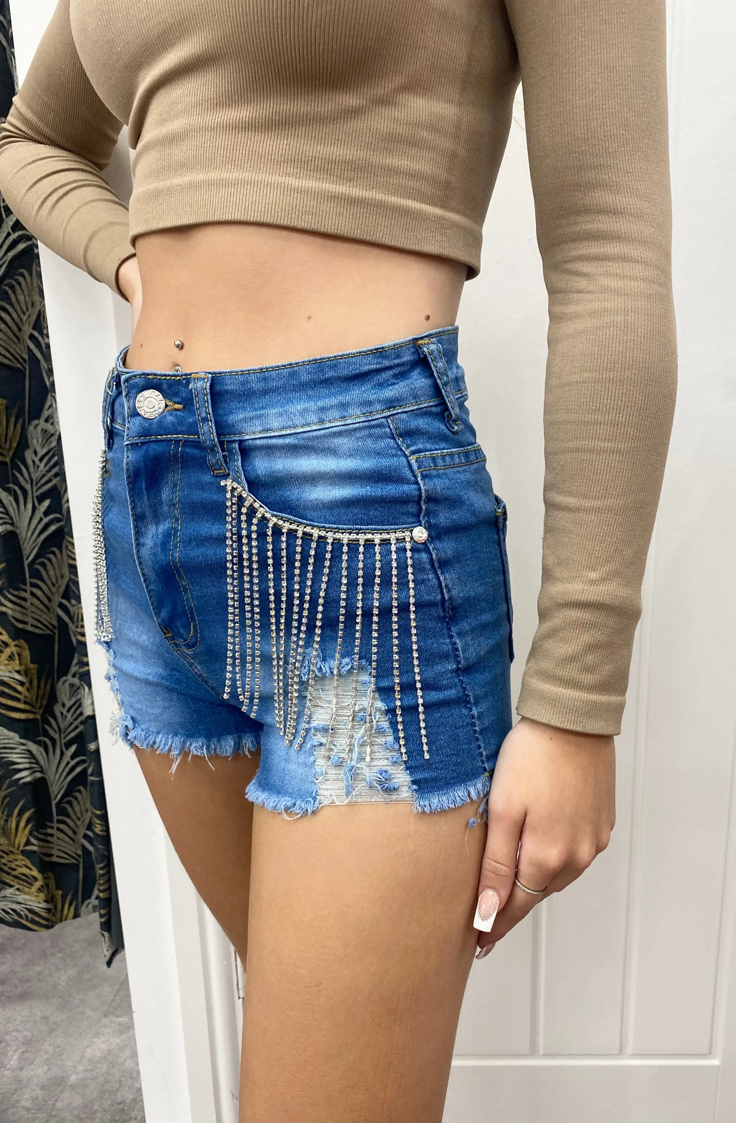 MID BLUE DENIM DAZZLE FESTIVAL SHORTS