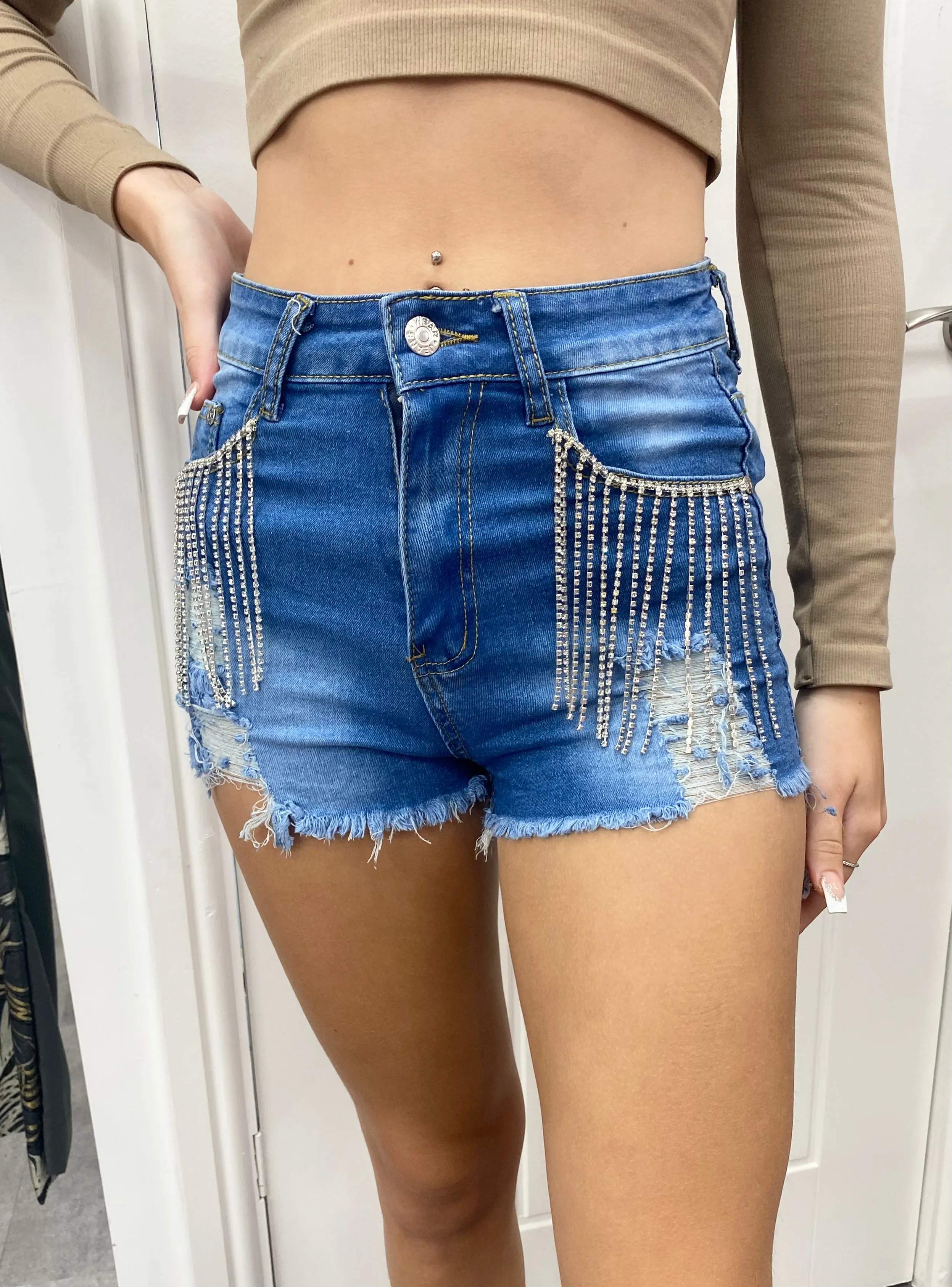 MID BLUE DENIM DAZZLE FESTIVAL SHORTS