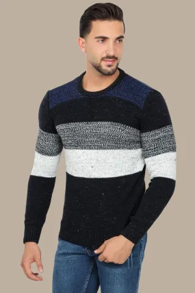 Navy Mercerized Sweater with White Stripes