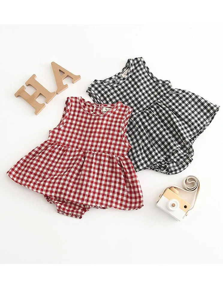 New Arrival Summer Sleeveless Plaid Baby Romper Dress