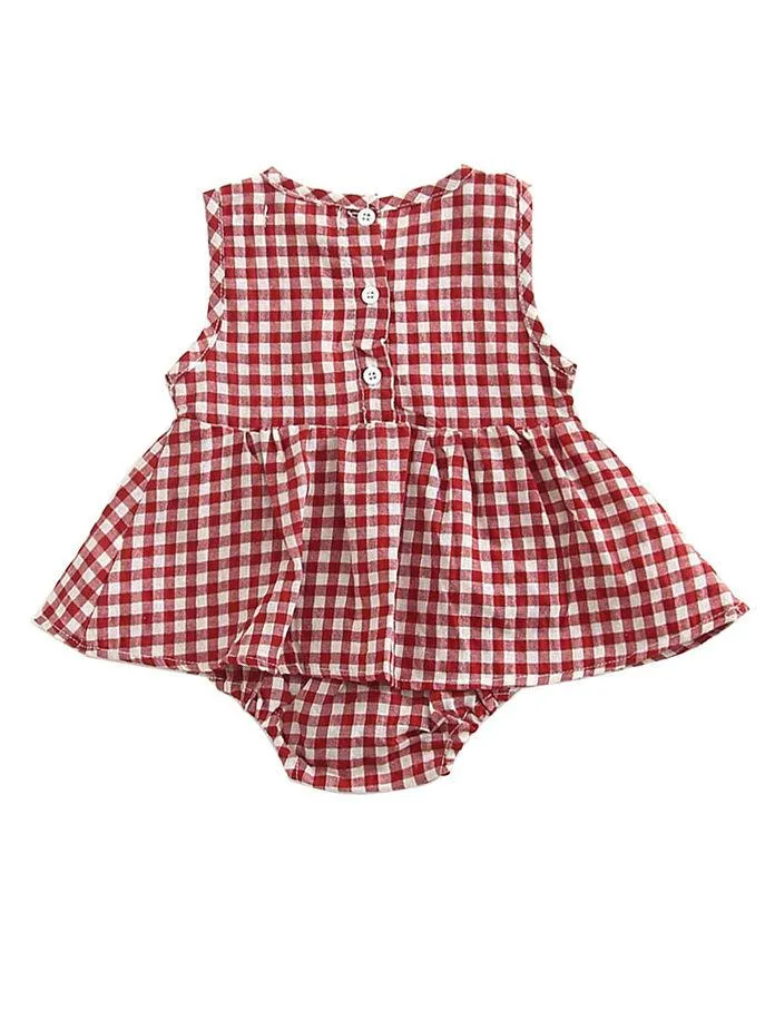 New Arrival Summer Sleeveless Plaid Baby Romper Dress