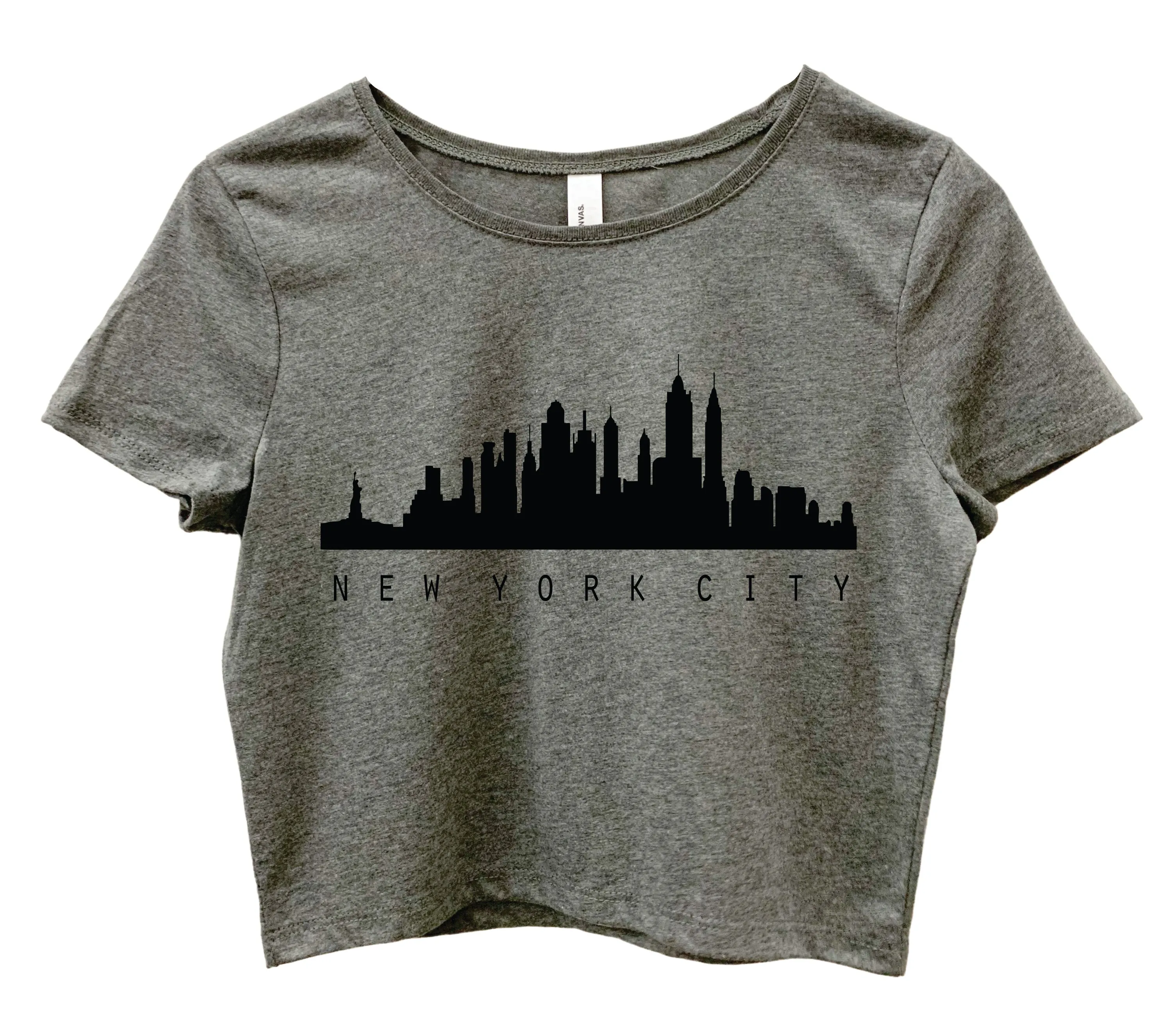 New York City Skyline Gray Graphic Crop Top