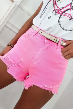 Pink Distressed Denim Shorts