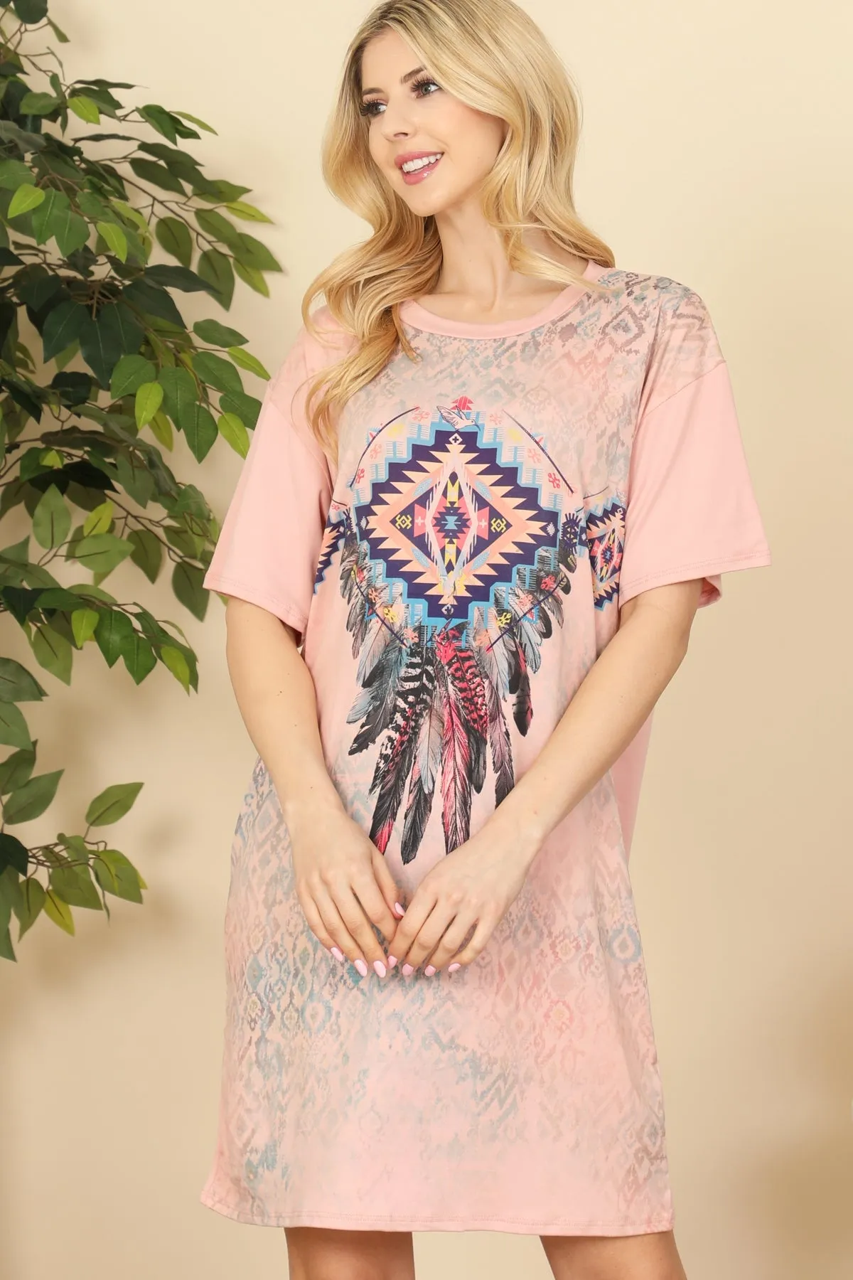 PINK FEATHER PRINT DRESS (NOW $3.50 ONLY!)