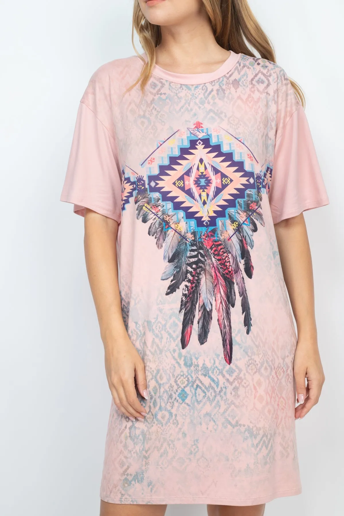 PINK FEATHER PRINT DRESS (NOW $3.50 ONLY!)