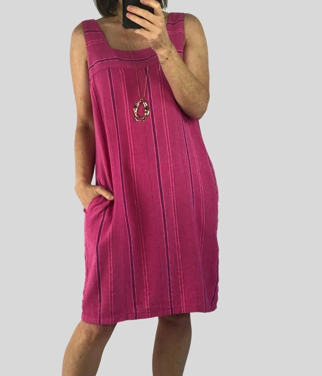 Pink Striped Linen Blend Dress 6