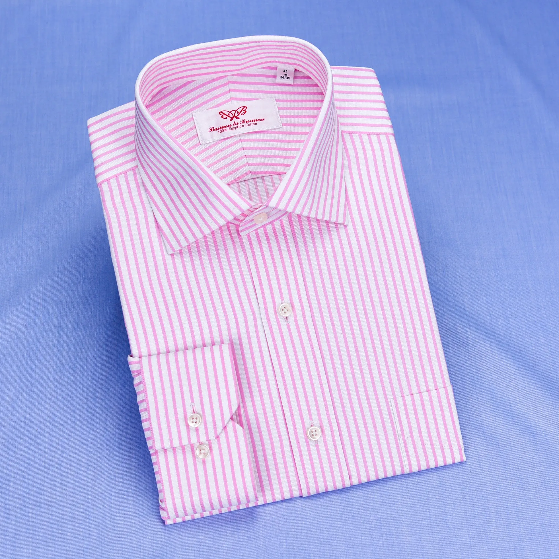 Pink Twill Stripe Business Dress Shirt Mens Formal Fashion Luxury Button Cuff A  in Single Cuffs