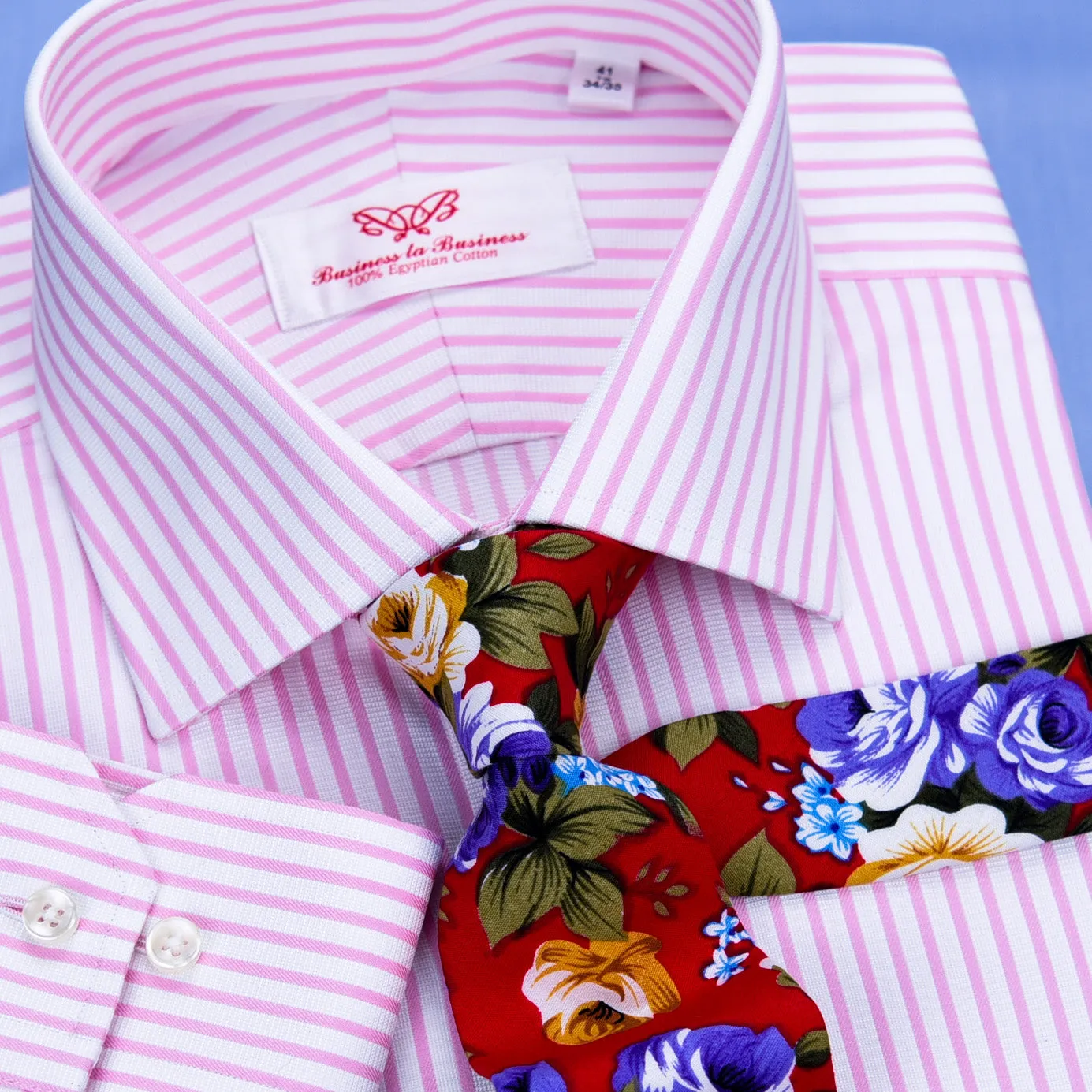 Pink Twill Stripe Business Dress Shirt Mens Formal Fashion Luxury Button Cuff A  in Single Cuffs