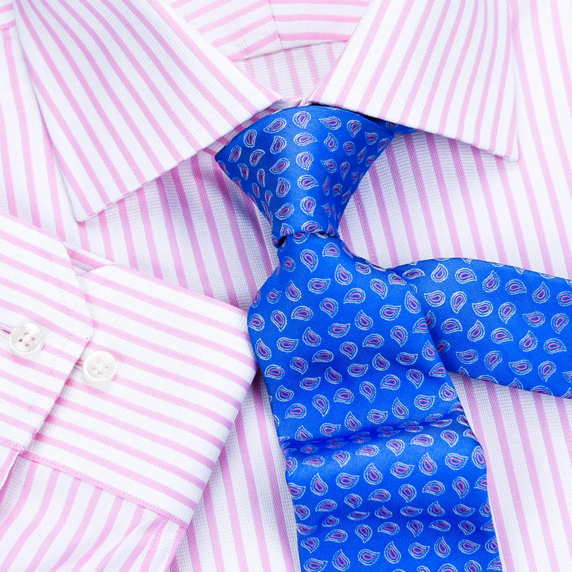 Pink Twill Stripe Business Dress Shirt Mens Formal Fashion Luxury Button Cuff A  in Single Cuffs