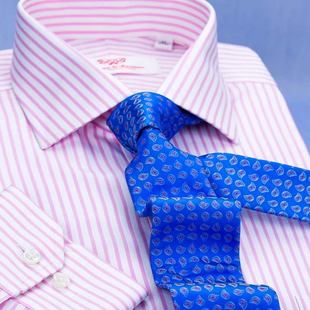 Pink Twill Stripe Business Dress Shirt Mens Formal Fashion Luxury Button Cuff A  in Single Cuffs