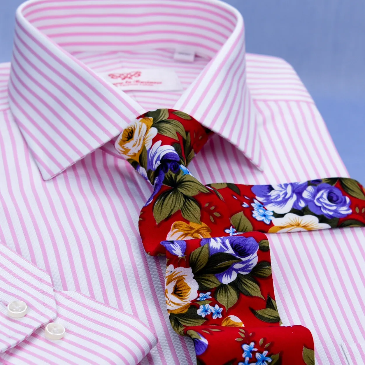 Pink Twill Stripe Business Dress Shirt Mens Formal Fashion Luxury Button Cuff A  in Single Cuffs