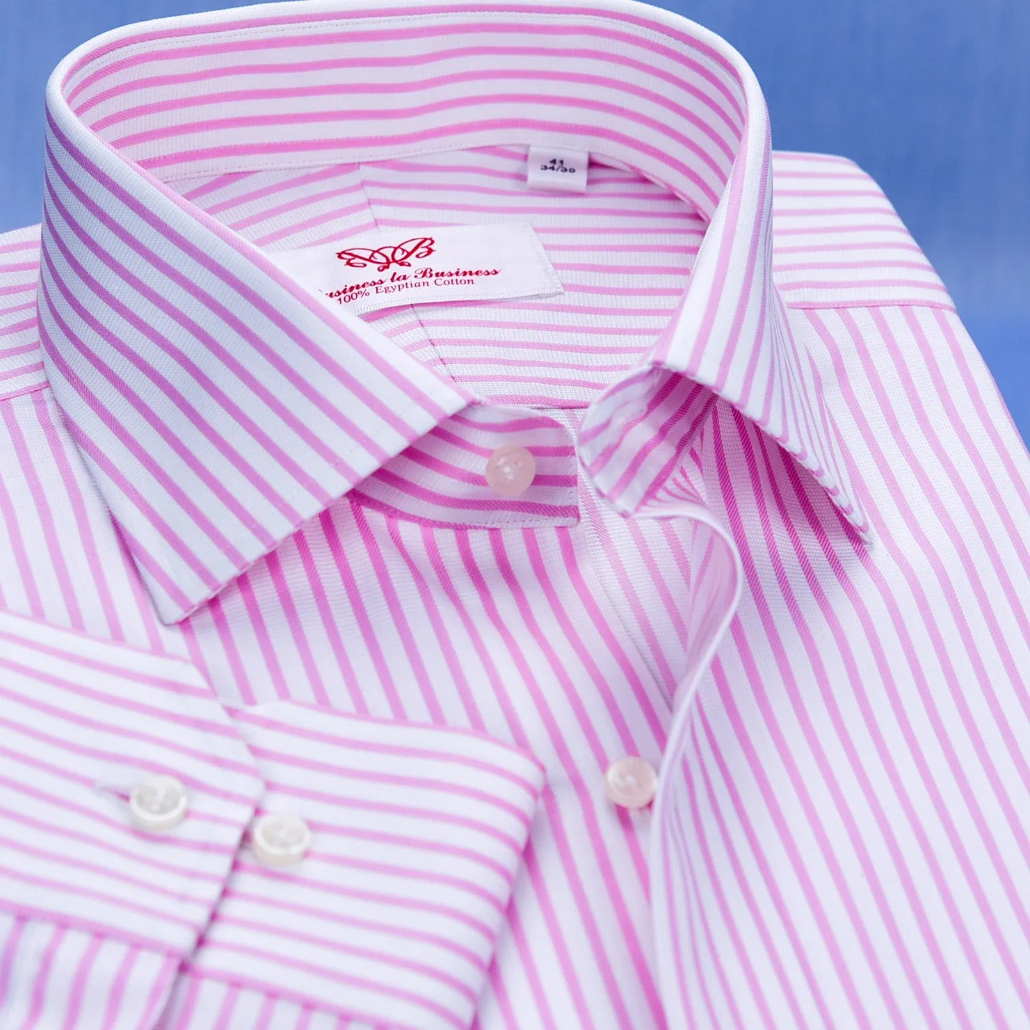 Pink Twill Stripe Business Dress Shirt Mens Formal Fashion Luxury Button Cuff A  in Single Cuffs