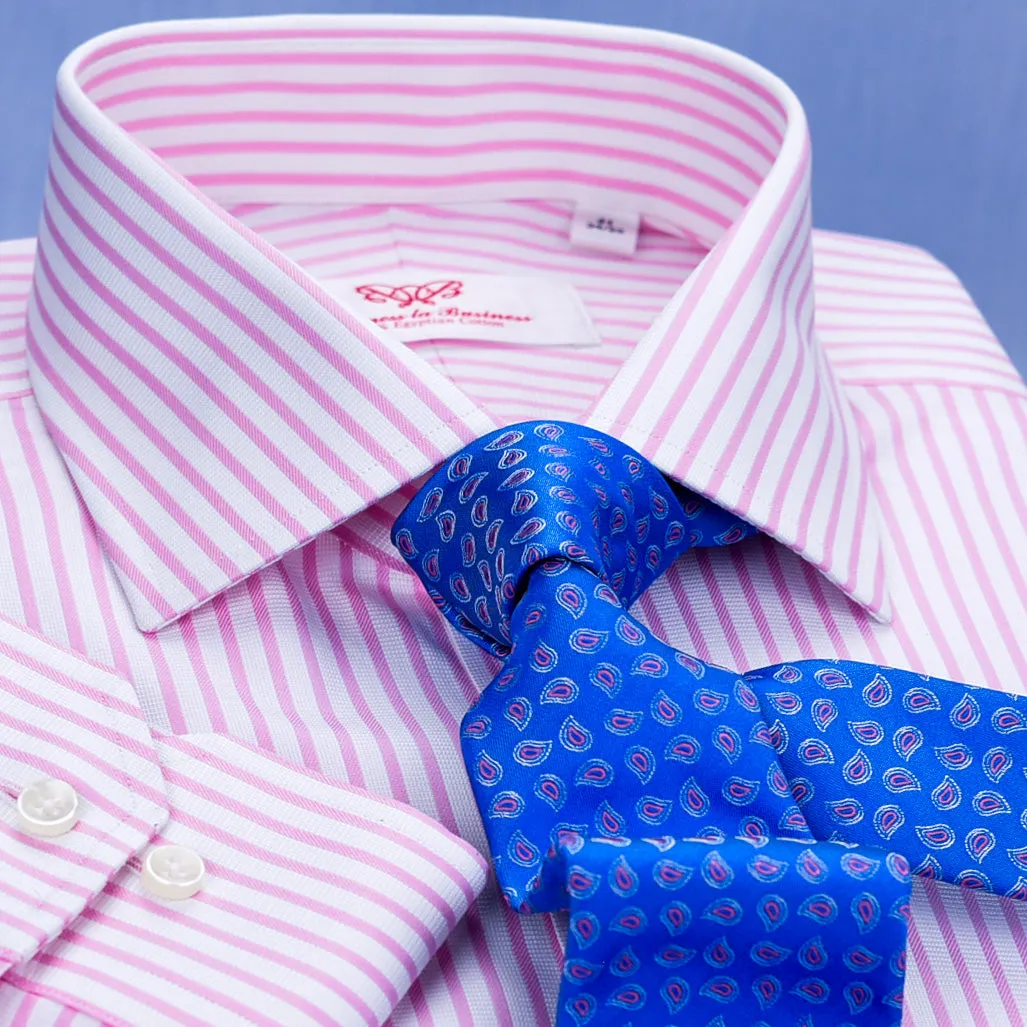 Pink Twill Stripe Business Dress Shirt Mens Formal Fashion Luxury Button Cuff A  in Single Cuffs