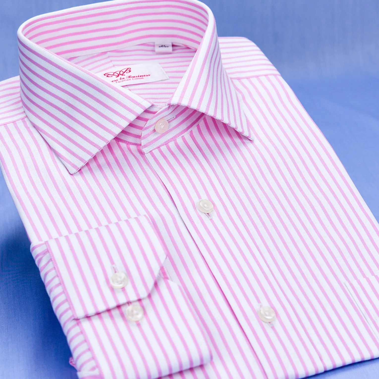 Pink Twill Stripe Business Dress Shirt Mens Formal Fashion Luxury Button Cuff A  in Single Cuffs