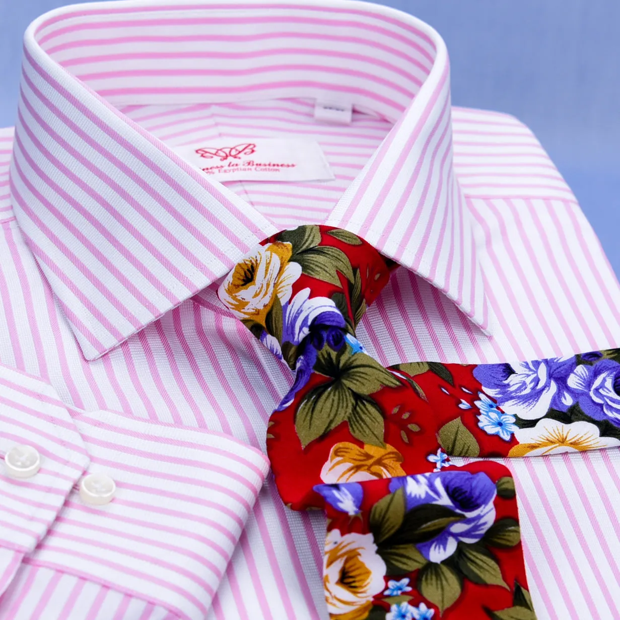 Pink Twill Stripe Business Dress Shirt Mens Formal Fashion Luxury Button Cuff A  in Single Cuffs