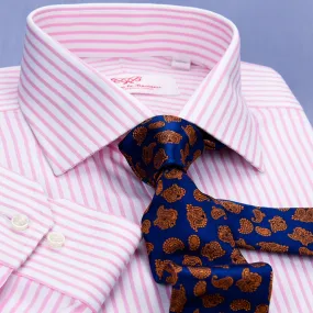 Pink Twill Stripe Business Dress Shirt Mens Formal Fashion Luxury Button Cuff A  in Single Cuffs