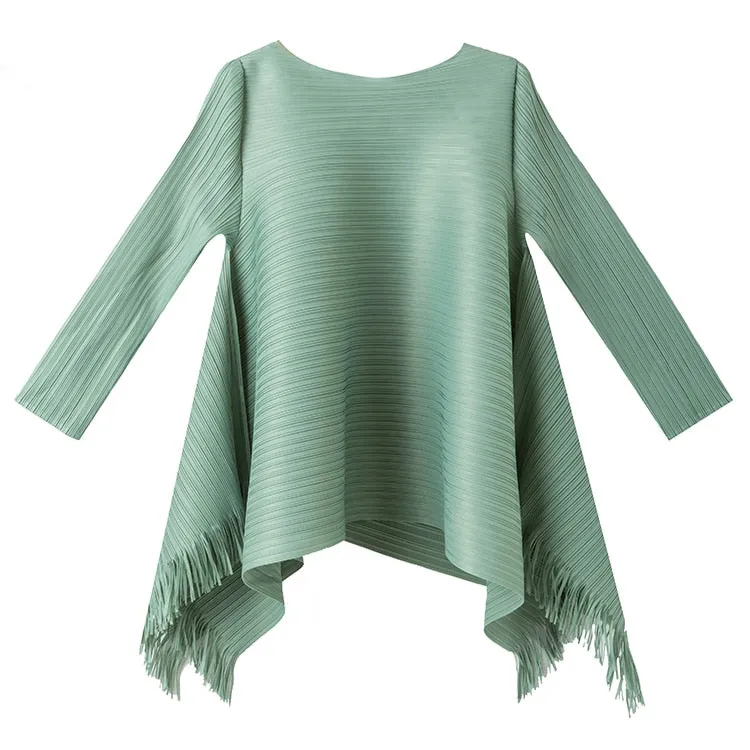 Pleated Blouses Tassels Asymmetrical Loose Top