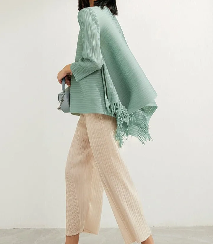 Pleated Blouses Tassels Asymmetrical Loose Top