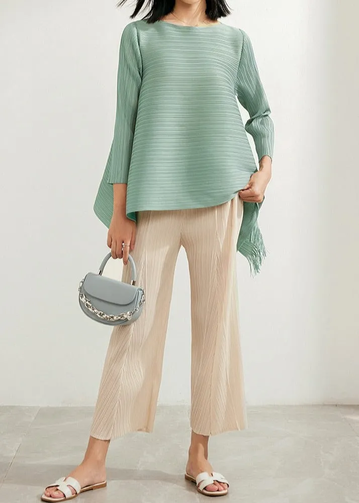 Pleated Blouses Tassels Asymmetrical Loose Top