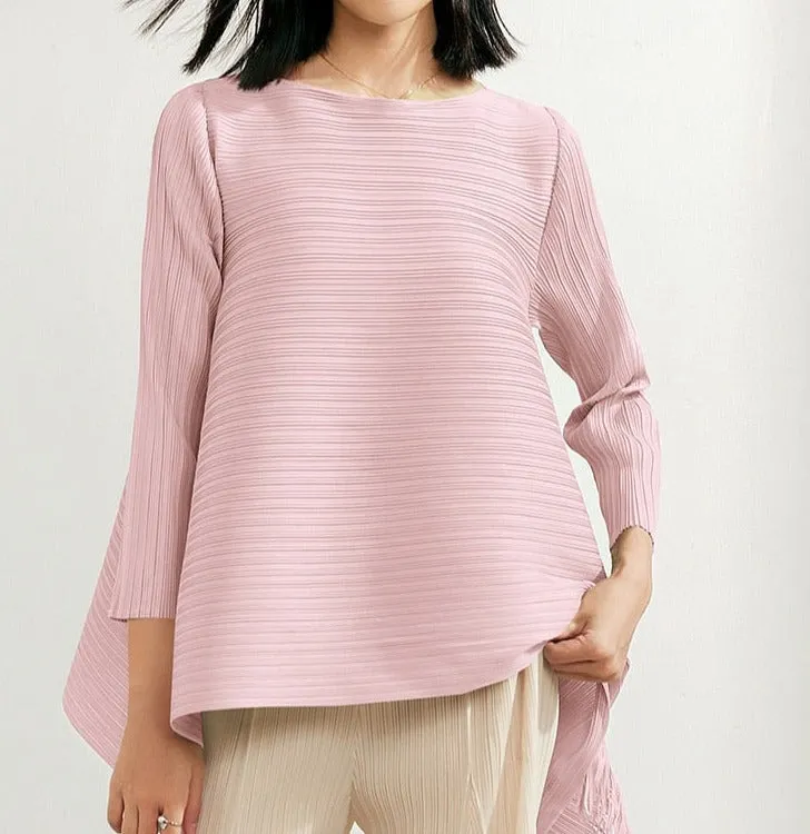 Pleated Blouses Tassels Asymmetrical Loose Top