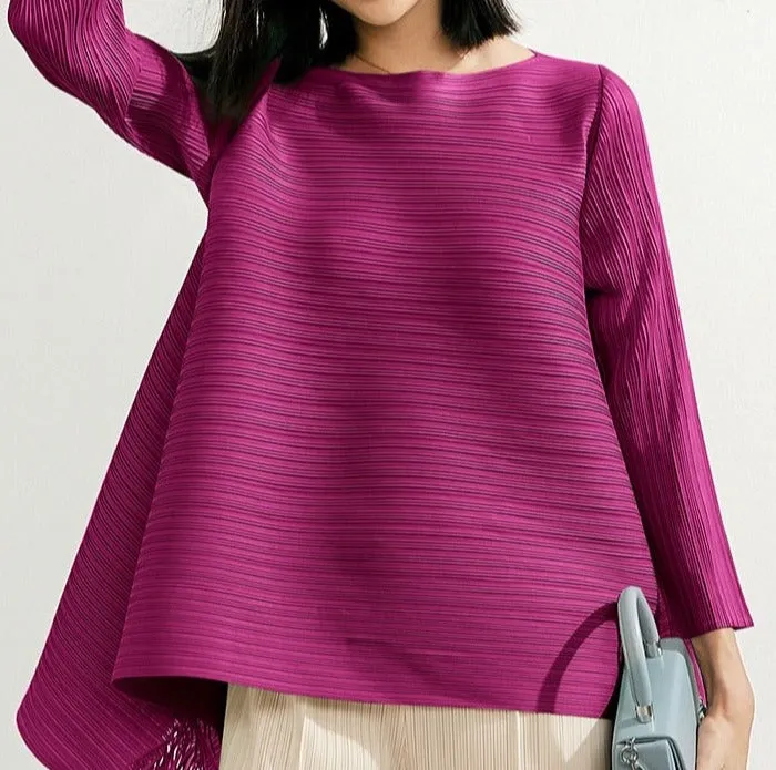 Pleated Blouses Tassels Asymmetrical Loose Top